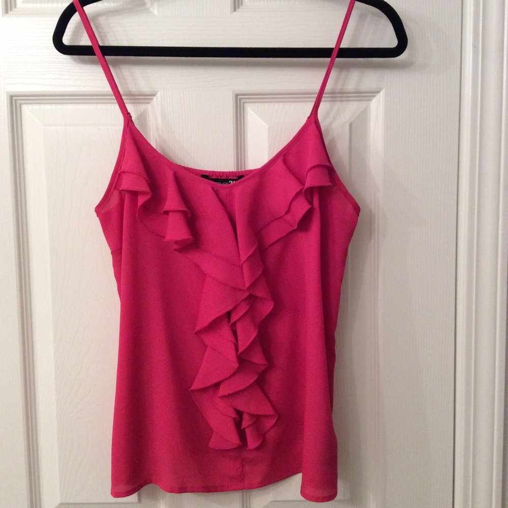 Forever 21 hot pink ruffle spaghetti strap tank